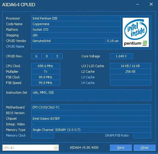 Intel Pentium III 700MHz SL45Y 700/256/100/1.65V Socket 370 Testat