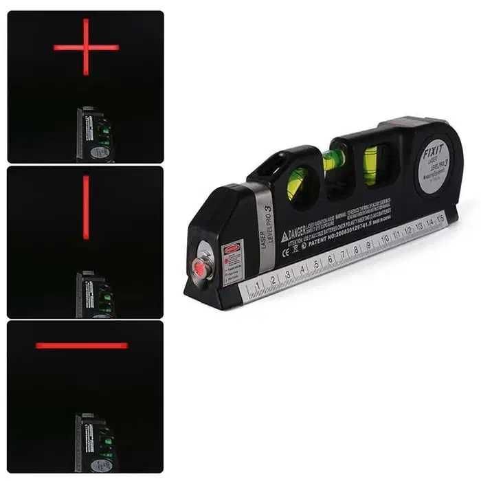 Лазерен нивелир за майстори Laser Level Pro 3 с ролетка 2,5 м, 3 лъча