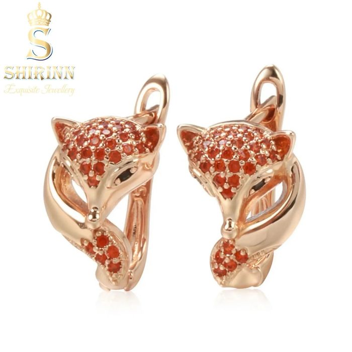 Cercei Little Pretty Fox, placati cu aur roz 14k