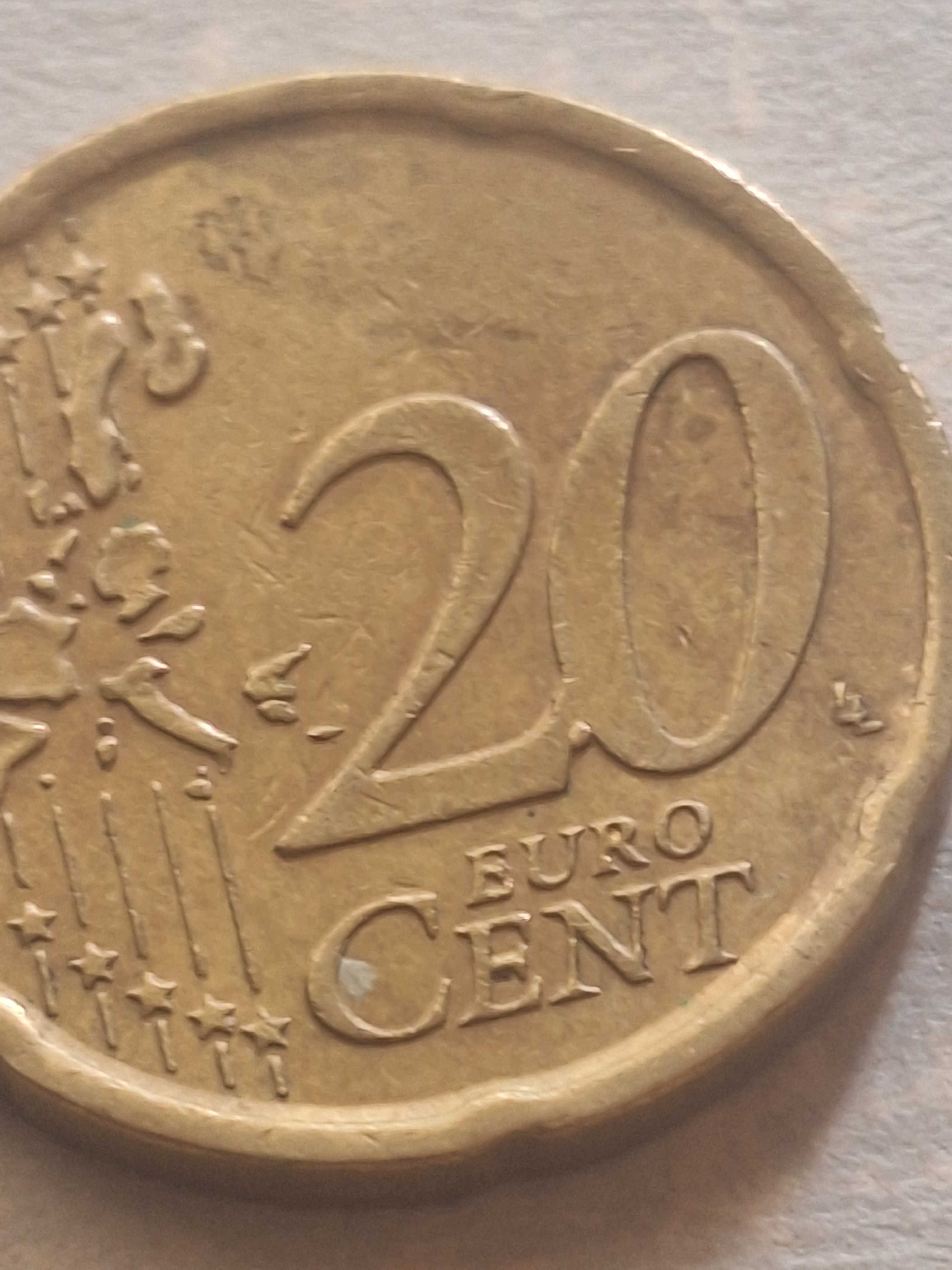 Монети,20 евро цента с дефекни (дпълнително метал)