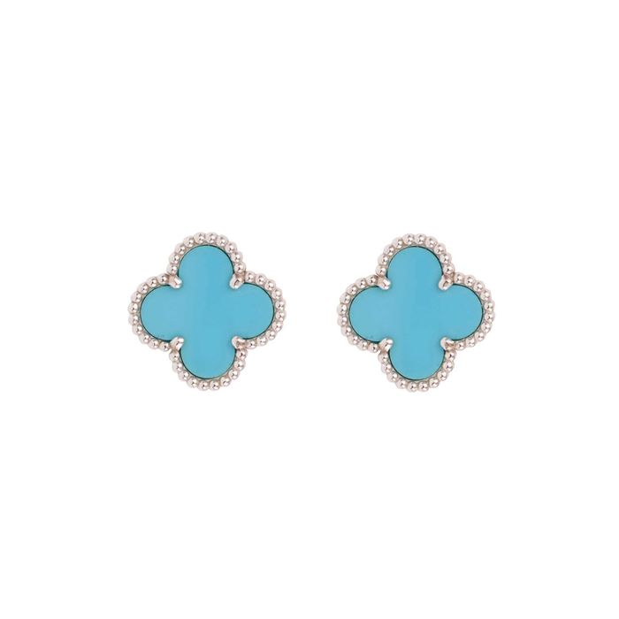 Van Cleef & Arpels VCA Silver Turquoise Alhambra Clips Дамски Обеци
