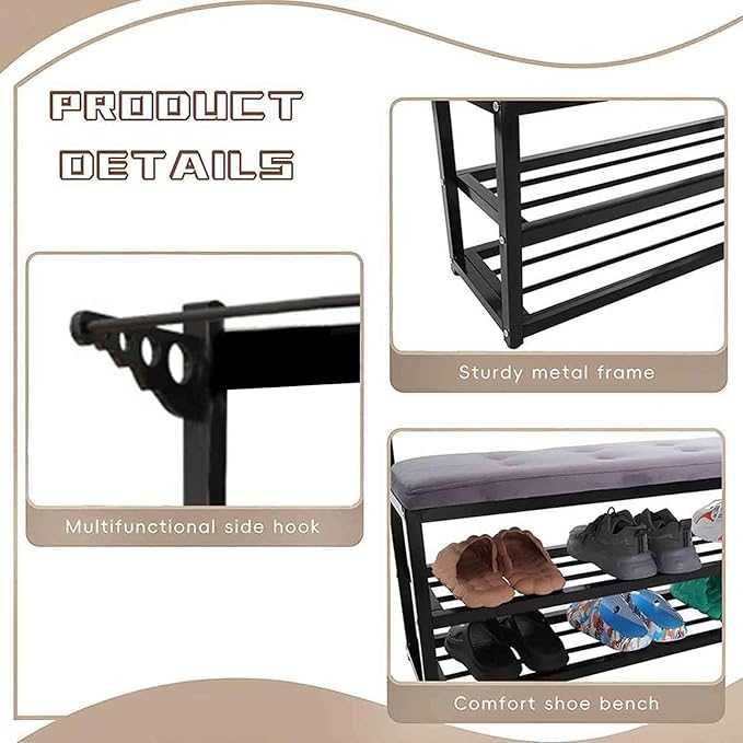 Намалено! Портмантo с пейка, гардероб с 10 куки, метална рамка, антре,