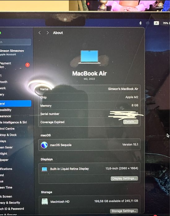 Mac Book Air M2  /4цикъла на батерията