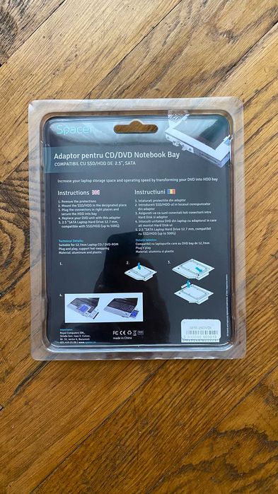 Adaptor HDD/SSD Caddy Spacer pentru laptop 9mm