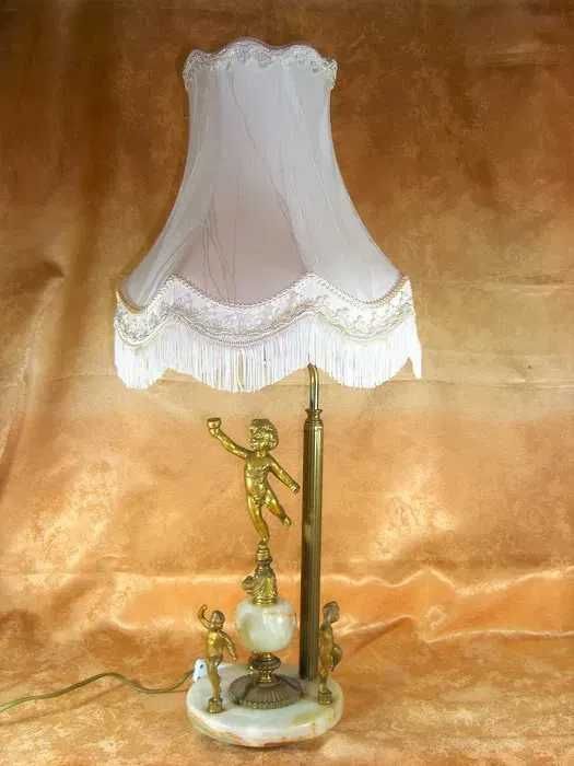 Veioza sculpturala Art Deco, bronz, onix, amorasi, vintage