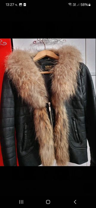 Яке с естествена кожа пухай от лисица