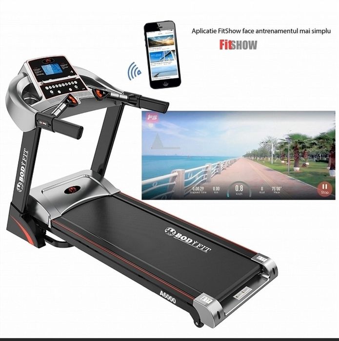 Banda de alergat electrica BodyFit A6000, Motor 3.25 CP, App FitShow,