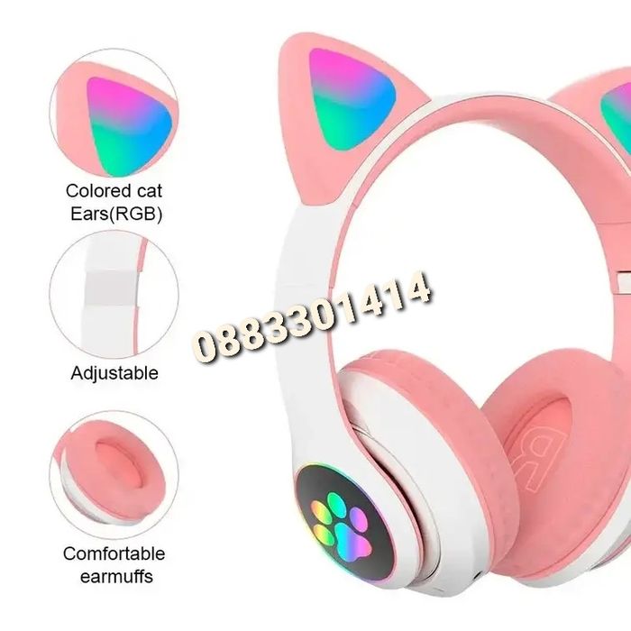 Светещи Безжични слушалки Коте Слушалки с уши
