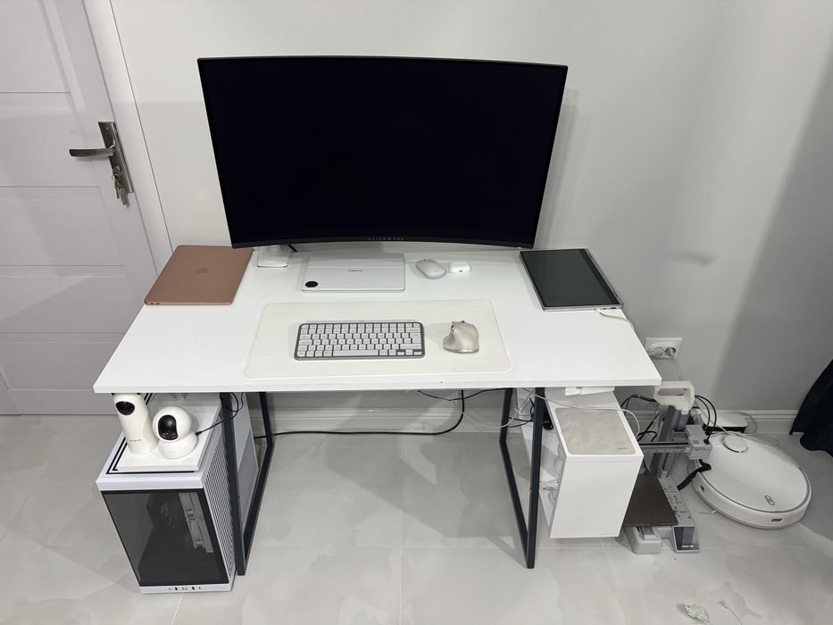 Birou alb 120x600 cadru metalic