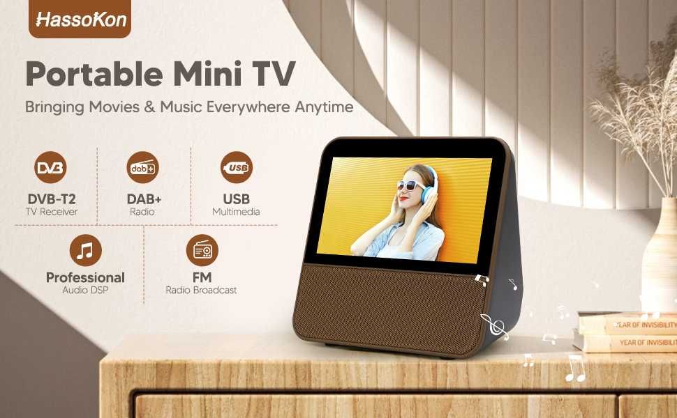 Преносим телевизор- мултимедия HassoKon, DVB-T2 , DAB+, FM, USB, акум