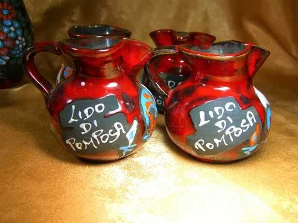 Set servit bauturi calde, ceramica neagra glazurata, colectie, vintage