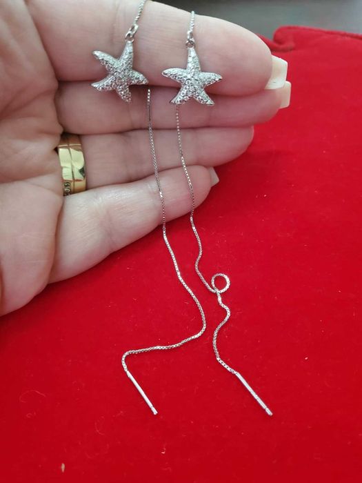 AG21, cercei argint 925,noi/marcati,stelute de mare, zirconii