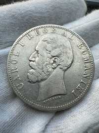 Moneda argint Romania 5 lei 1883 Carol rege