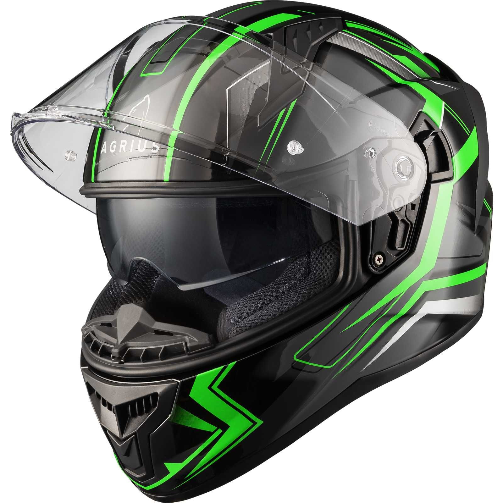 Casca moto Verde fosforescent Glow In Dark Agrius Wrath Polaris Noi