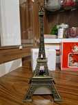 Decorațiune ArtDeco Turnul Eiffel, din metal, cu lumini, auriu brunat.