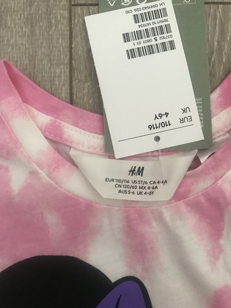 Tricou nou H&M cu Minnie nr.110-116 si 122-128