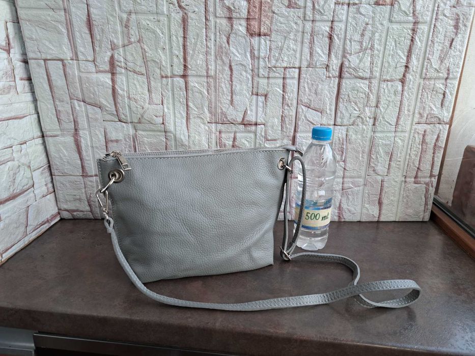 дамска малка чанта,Нова,сива-естествена кожа