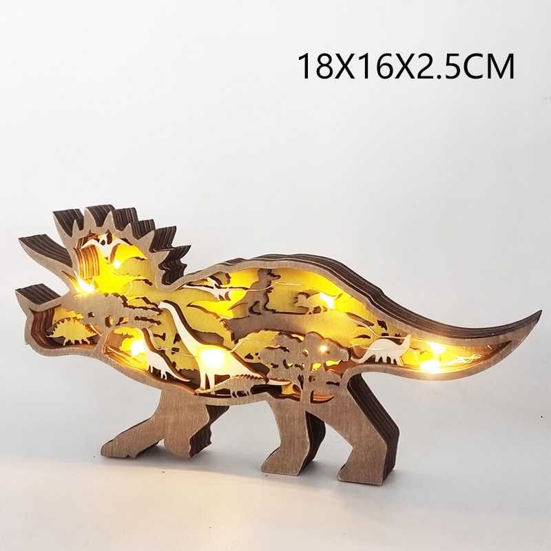 Многослойна Дървена форма динозавър Рекс Трицератопс Слон LED светлина