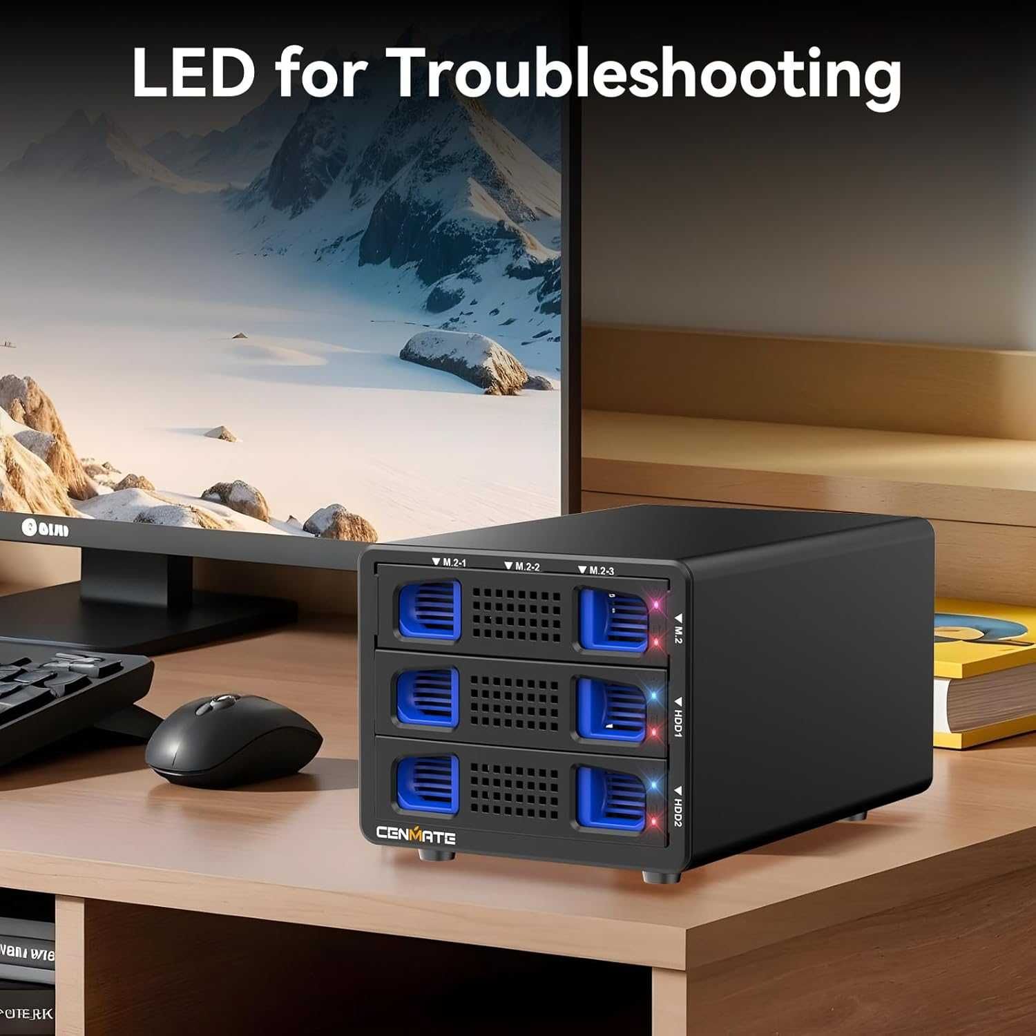 CENMATE Хибриден корпус за твърд диск 2*2.5/3.5" RAID HDD + 3*M.2 NVMe