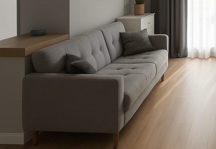 Mobilier living: masa, 4 scaune, canapea si insula cu blat de lucru