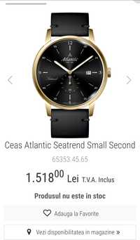 Atlantic Seatrend Small Second,quartz,42 mm,curea piele,cristal safir!