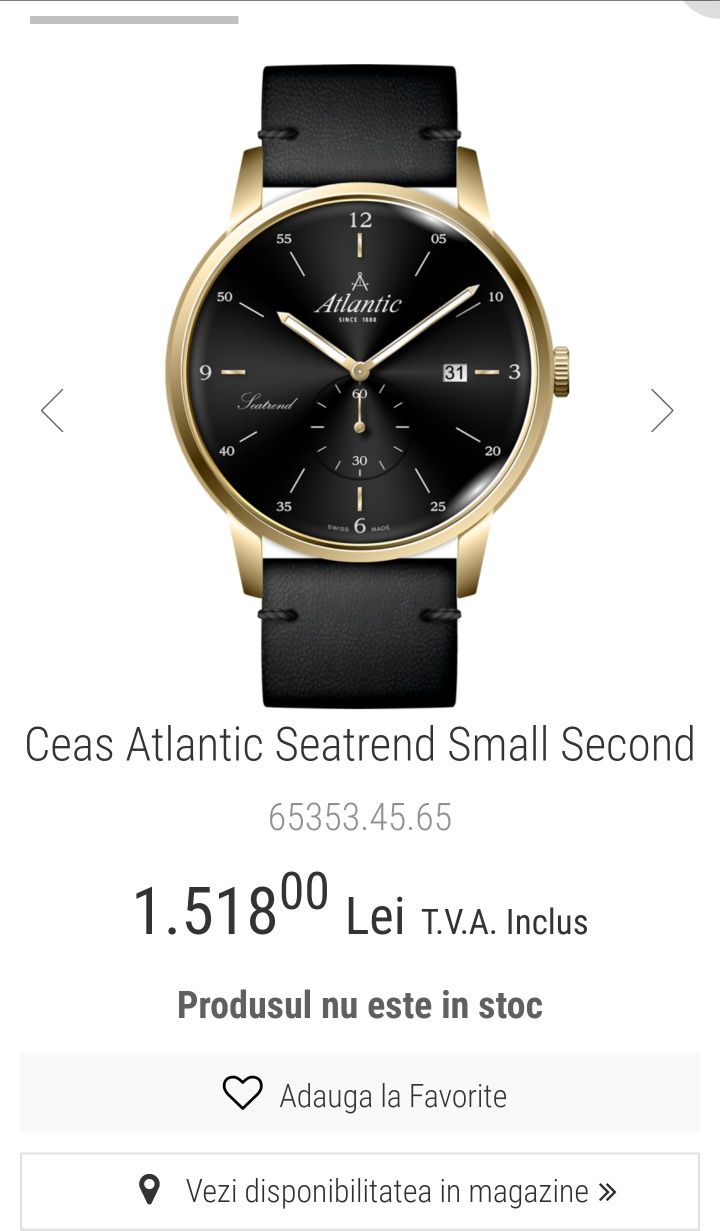 Atlantic Seatrend Small Second,quartz,42 mm,curea piele,cristal safir!