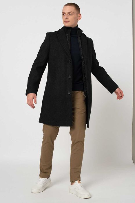 Palton slim 52 XL premium Robert Red lana Alpaca moale negru