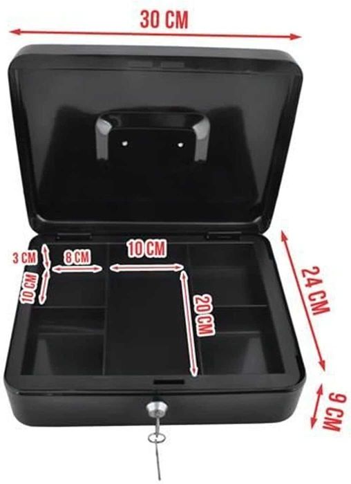 Cutie metalica pentru bani inchidere cu cheie si maner 30 x 24 x 9 cm