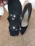 Pantofi cu toc gros negri catifea cu flori pe toc 37