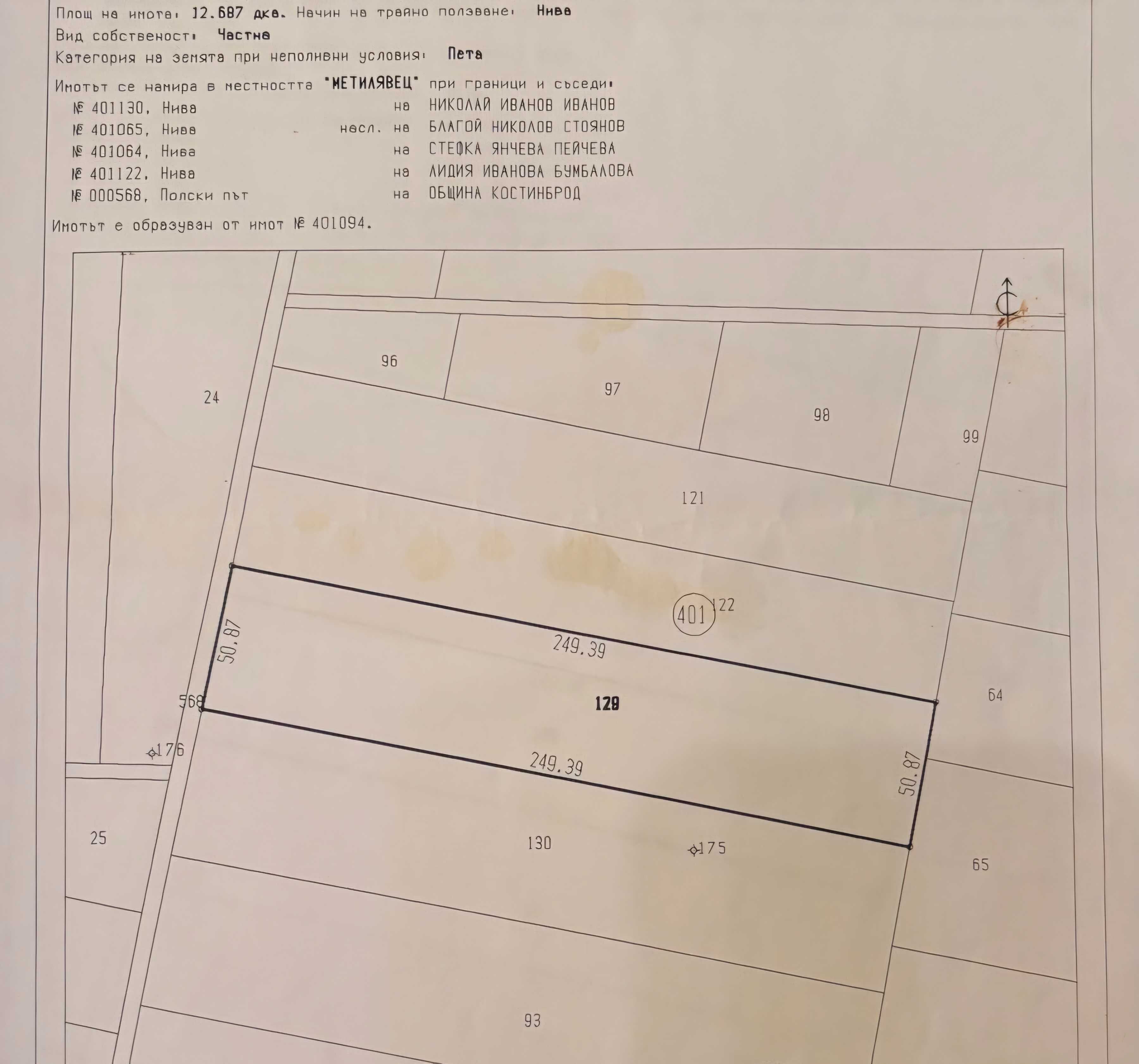 Продавам поземлен имот нива 25200 м2 с. Петърч