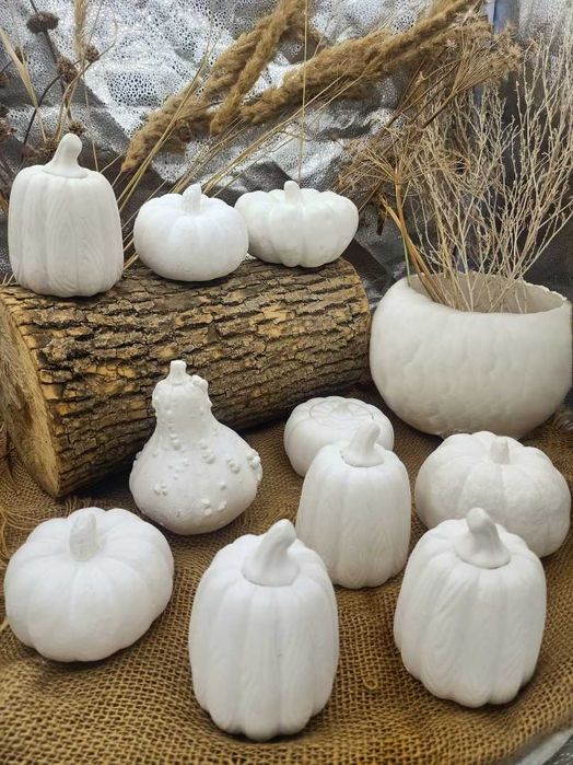 Гипсовые тыквы, Хэллоуин, домашний декор, украшение осени