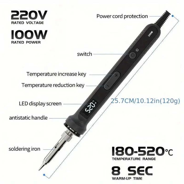 Паяльник 100W.Паяльник от 180 до 520°C. 100Вт, ЖК-дисплей.Новый