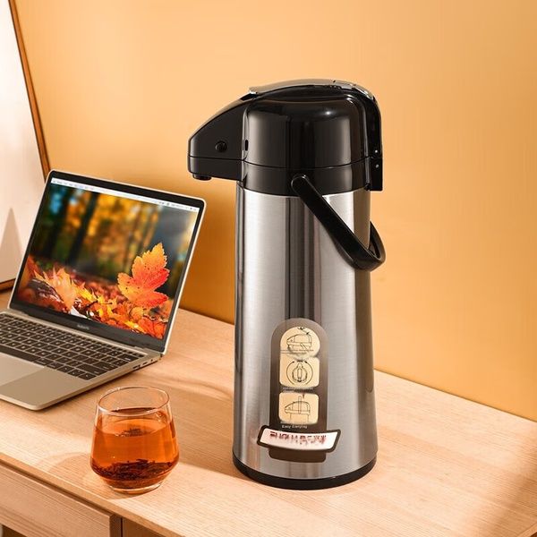 Помповый термос Fuguang, стеклянный внутренний вкладыш, 2,2 л, grey