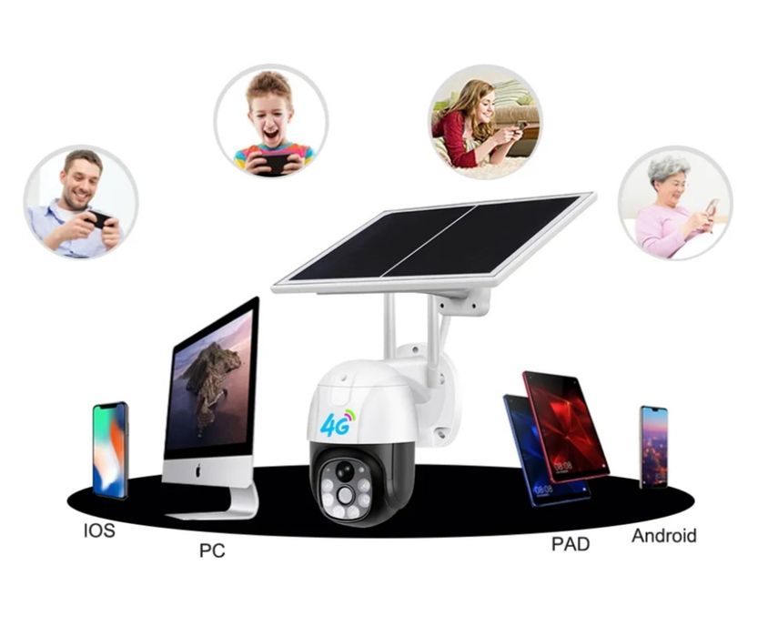 Camera PTZ de supraveghere WIFI V380 panou solar video cu SIM 4G IP66