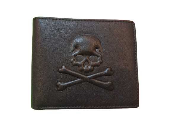 Мъжки кожен портфейл - Череп, черен