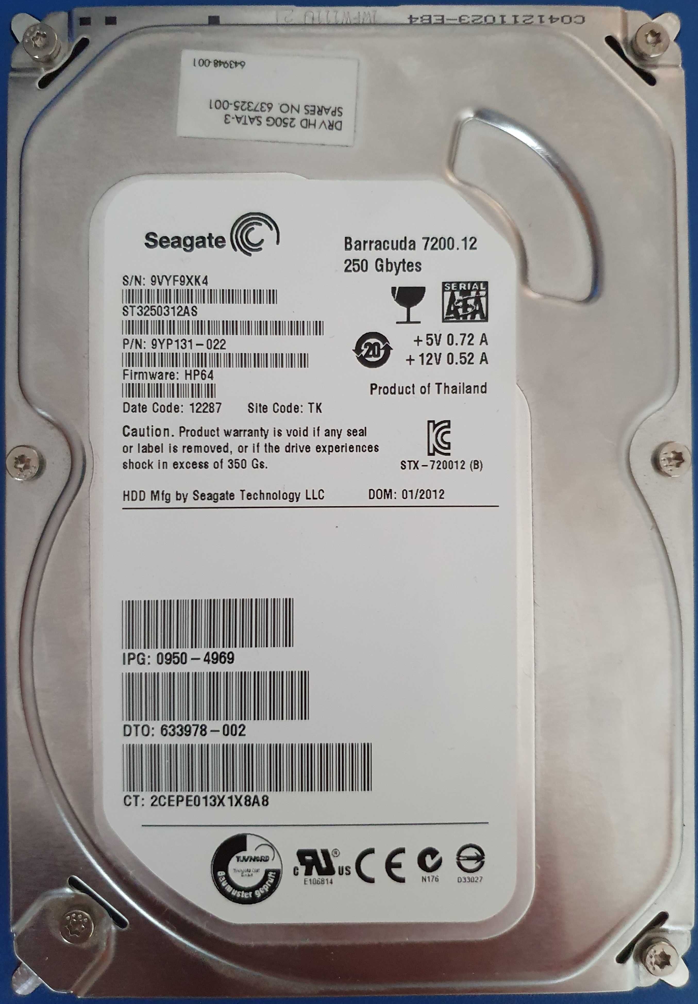 Seagate Barracuda, SATA3 HDD, 250 GB