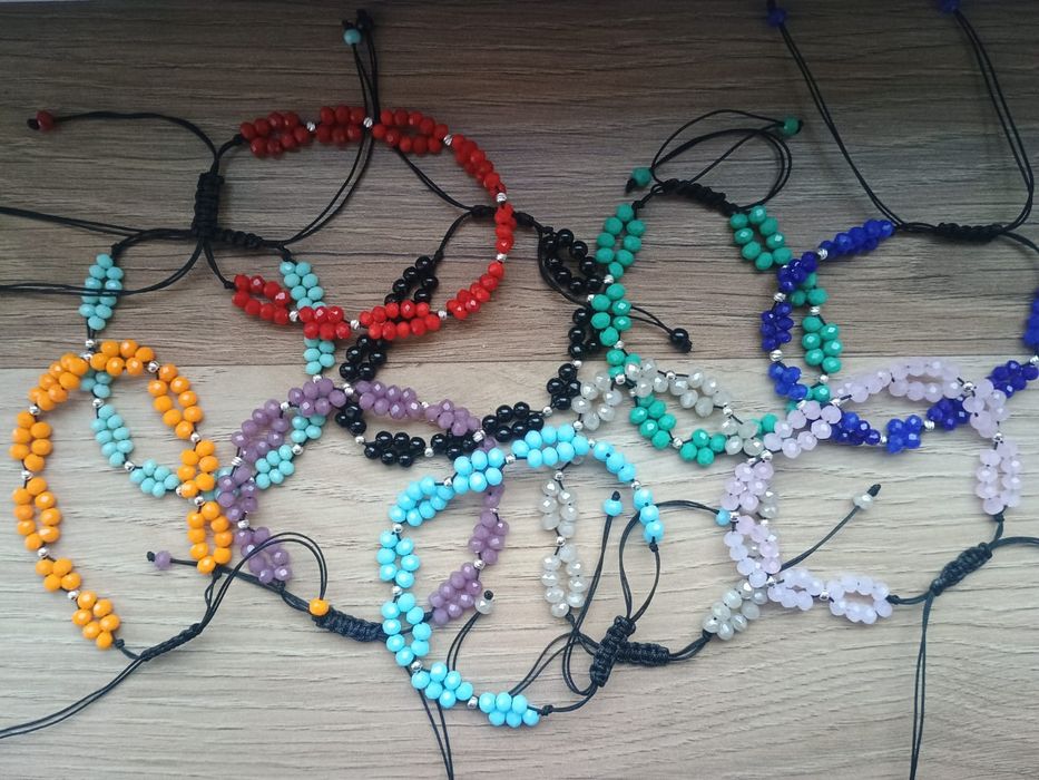 Bratari handmade cu bilute din argint pe snur reglabil