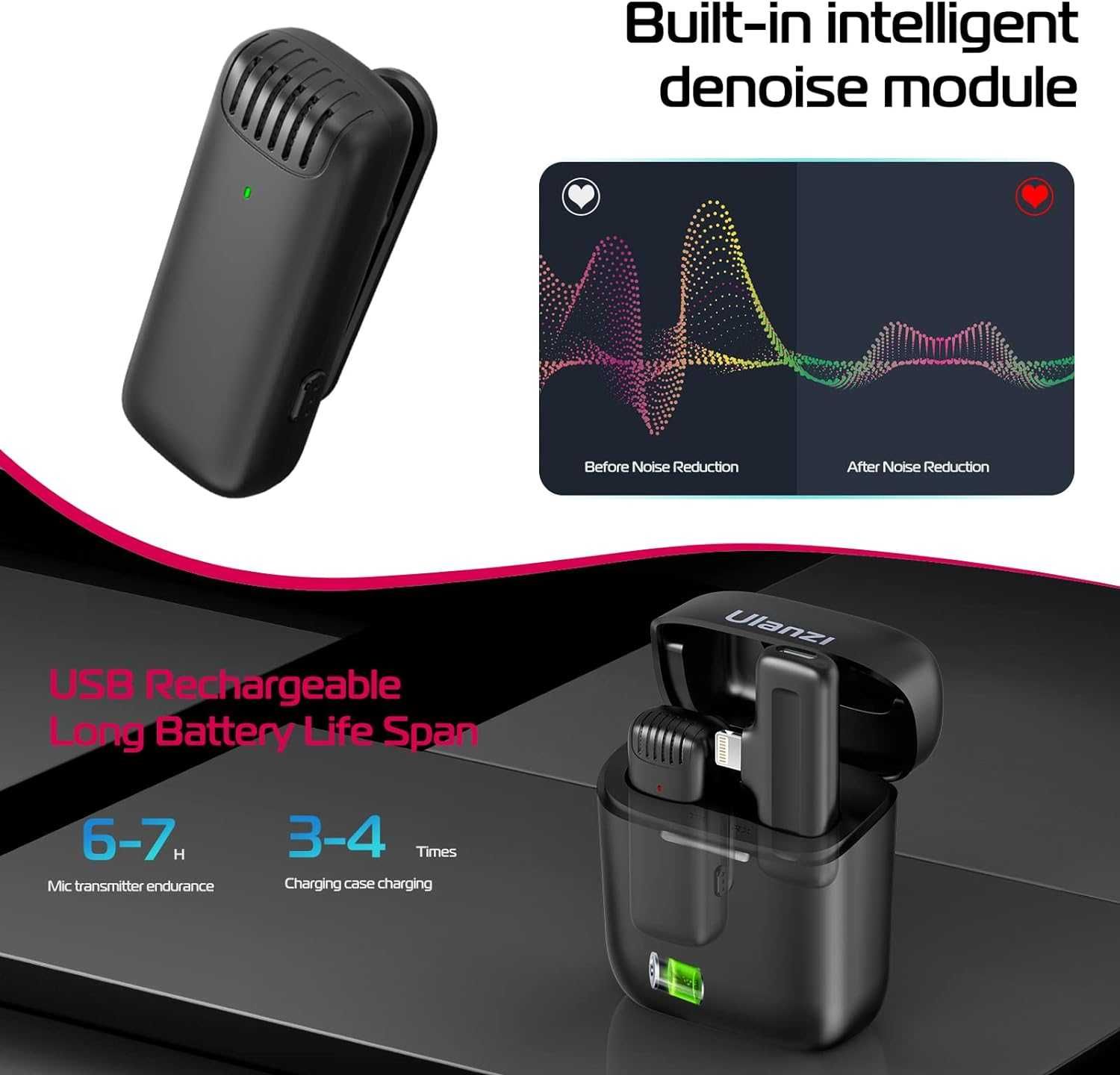 Set microfoane lavaliera wireless Ulanzi J11 dispozitive IOS Lighting