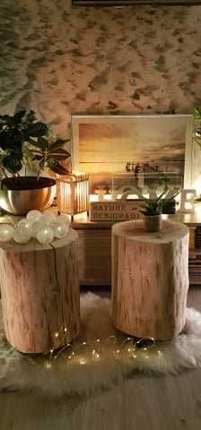 Tabureti / noptiere din lemn masiv "Wood trunk"