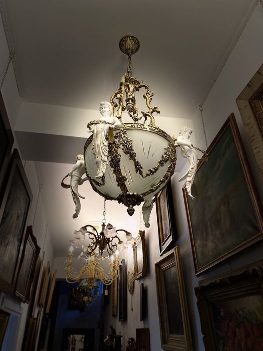 Candelabru bronz masiv/portelan/85h