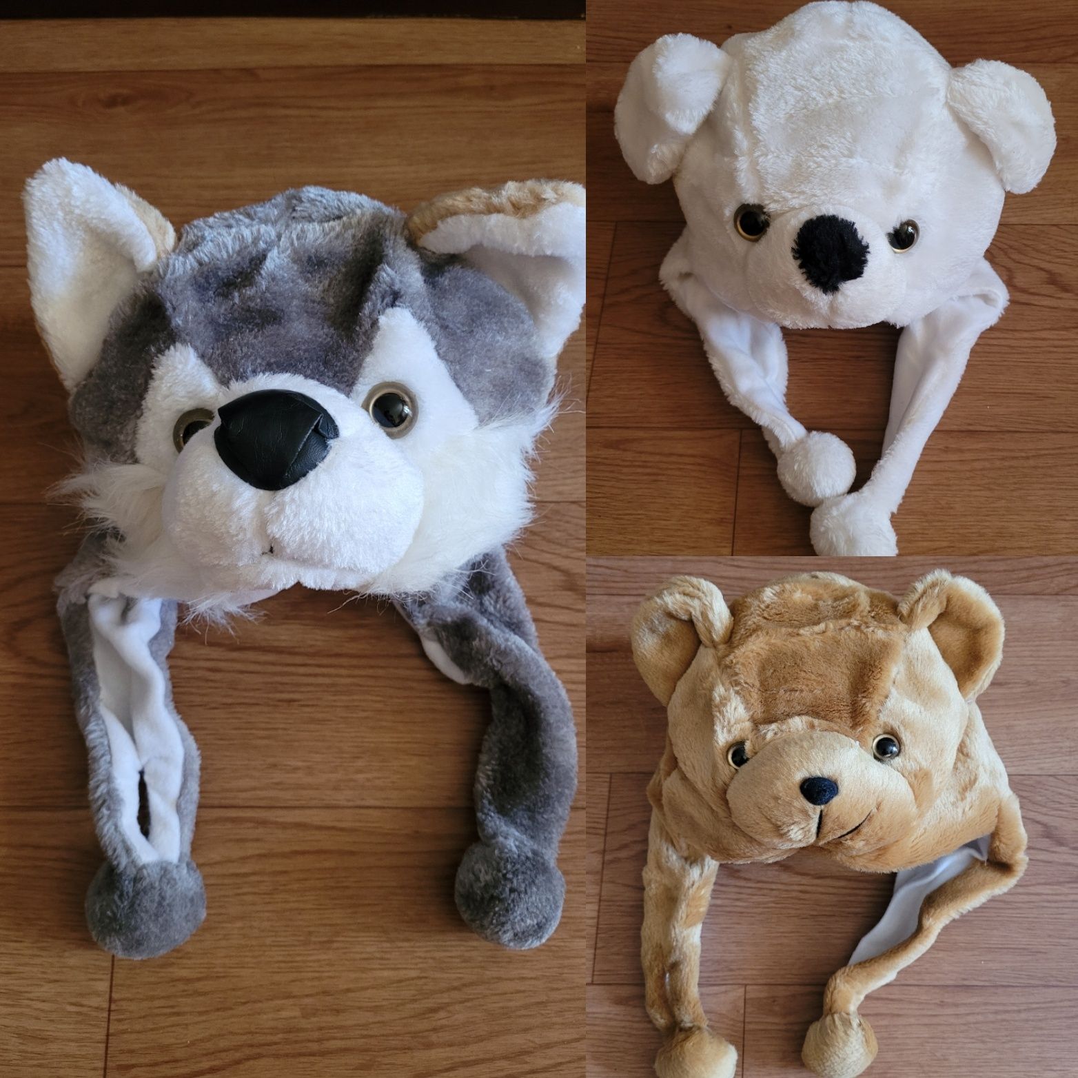 Шапки детские плюшевые (Медведь, Волк, Собака)