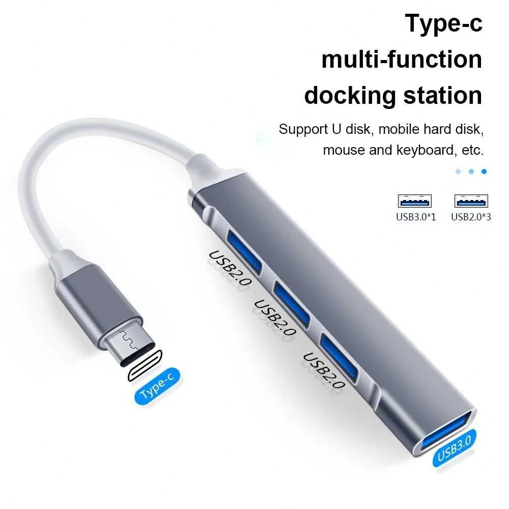 HUB USB Type-C - Porturi din aluminiu USB 3+1 porturi MacBook Pro