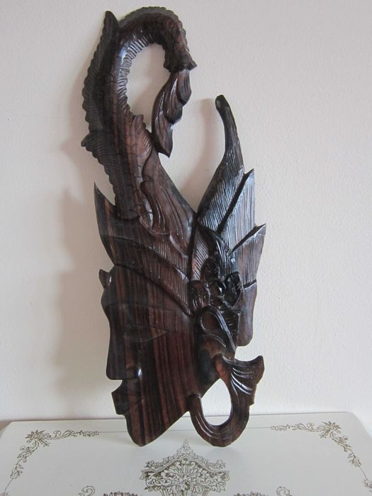 cadou rar Zeita Dewi Sri Bali 1960 decoratiune perete lemn abanos