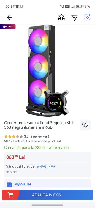 Vand aio 360 Segotep KL 2 iluminare rgb si afișaj lcd