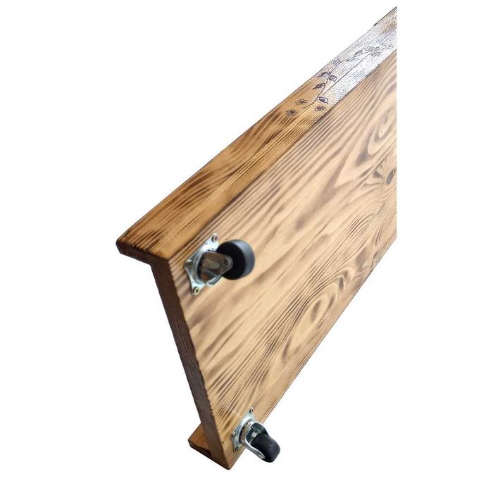 Suport depozitare sub pat din lem ars, cu roti pivotante, handmade