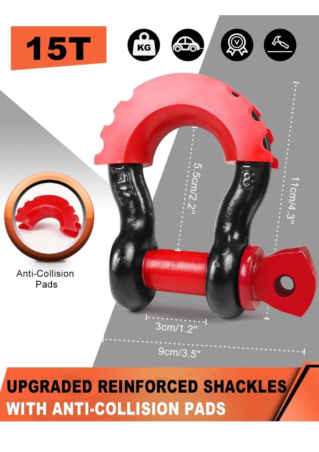 Sufă Tractare Chingă 15 Tone Recovery 15T HEAVY DUTY TOWING STRAP Nouă