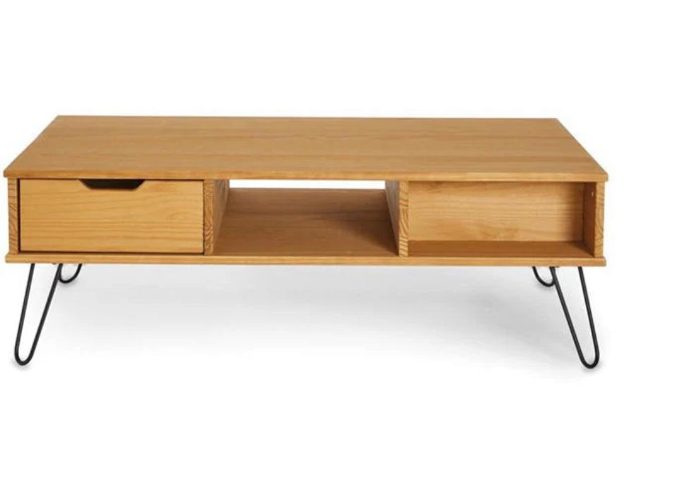 Masă cafea lemn masiv și picioare din fier  110cm x 55cm x 38cm