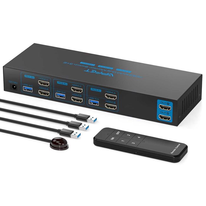 Switch HDMI KVM 3 PC 2 monitoare 4K60Hz USB 3