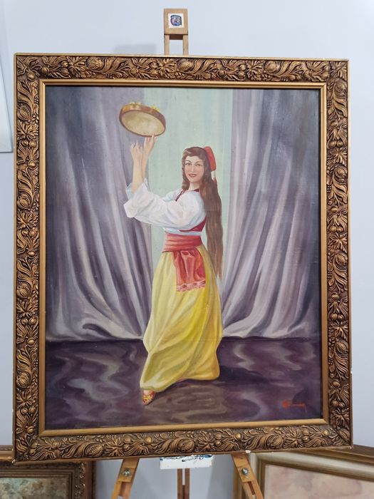 картина маслени бои Танцьорка с Даире (Ориенталски Мотив)