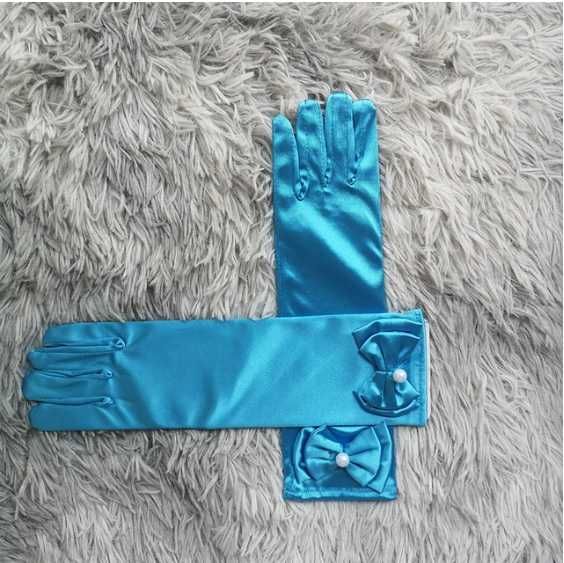 Manusi din satin de printesa turqoise